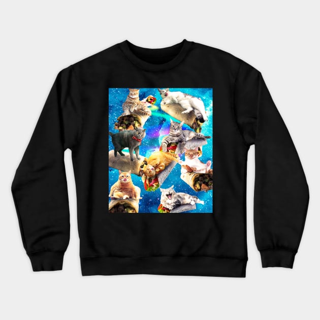 Galaxy Cat Burrito In Rainbow Space Crewneck Sweatshirt by Random Galaxy